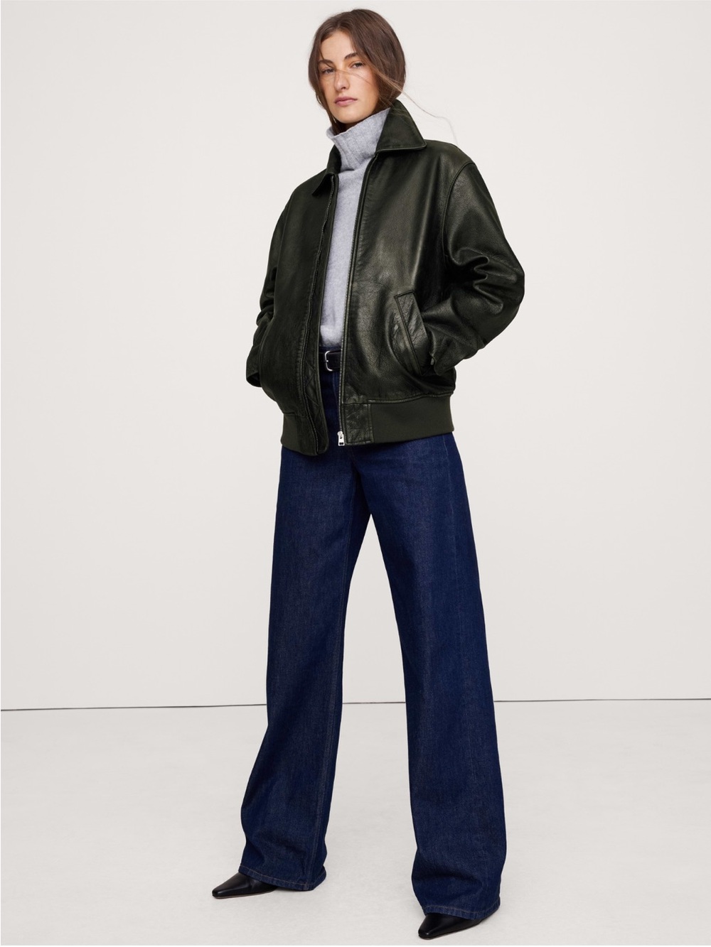 NWT- OVERSIZED DISTRESSED LEATHER BOMBER JACKET